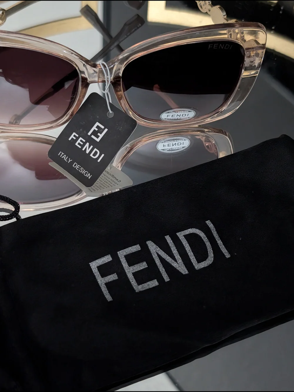 Fendi (Fashion) Clear Frame Sunglasses with Brown Gradient Lenses